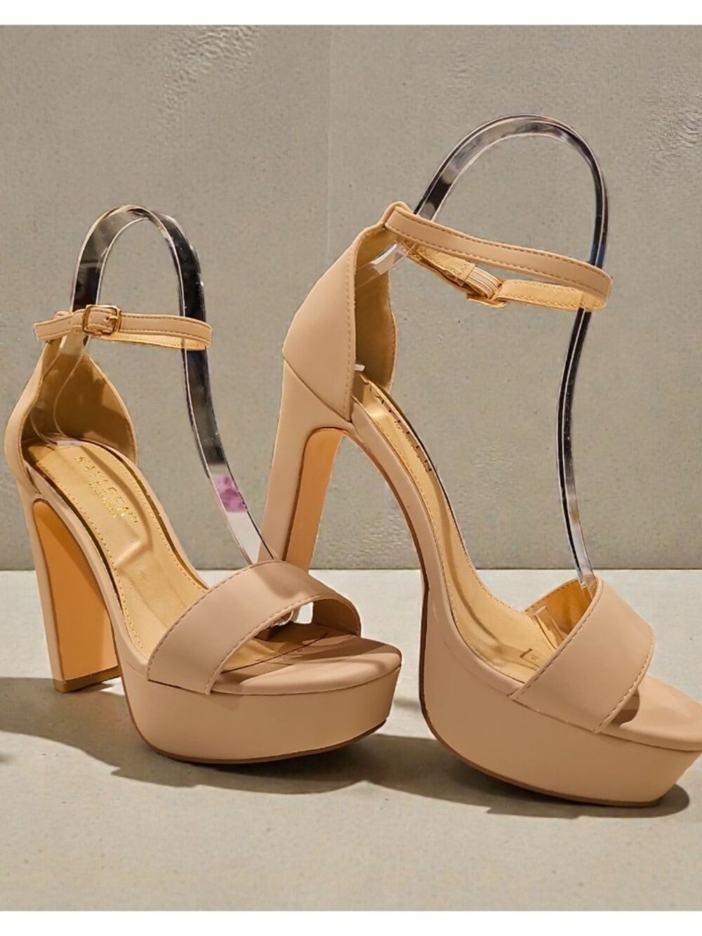 Nude Chunky Heel Platform Sandals With Ankle Strap  Womens Nubuck Material